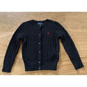 Polo Ralph Lauren Girl's 4T Toddler Black Cable Knit Cardigan Sweater Heritage